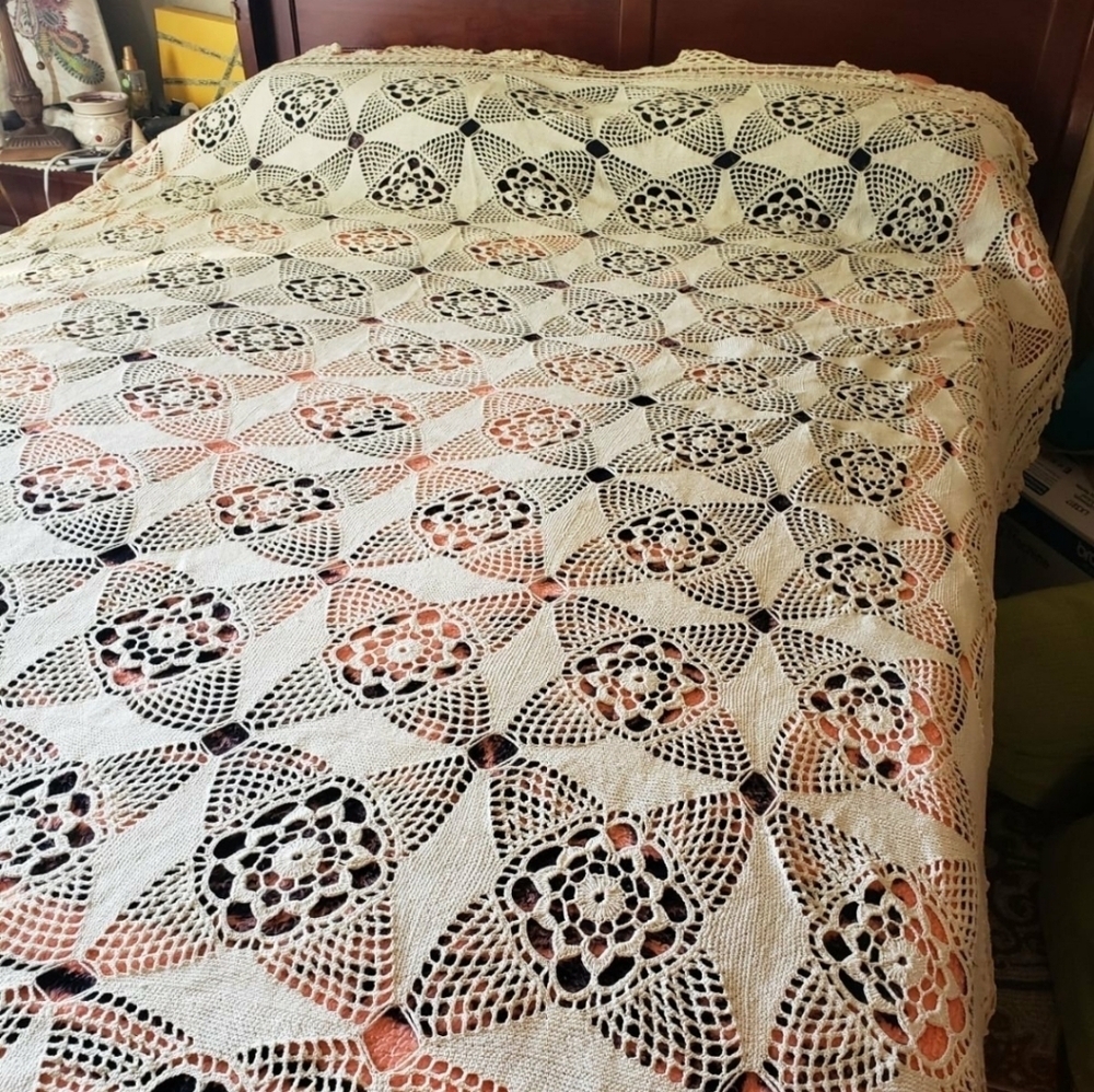Handmade Beige Crochet Bedspread